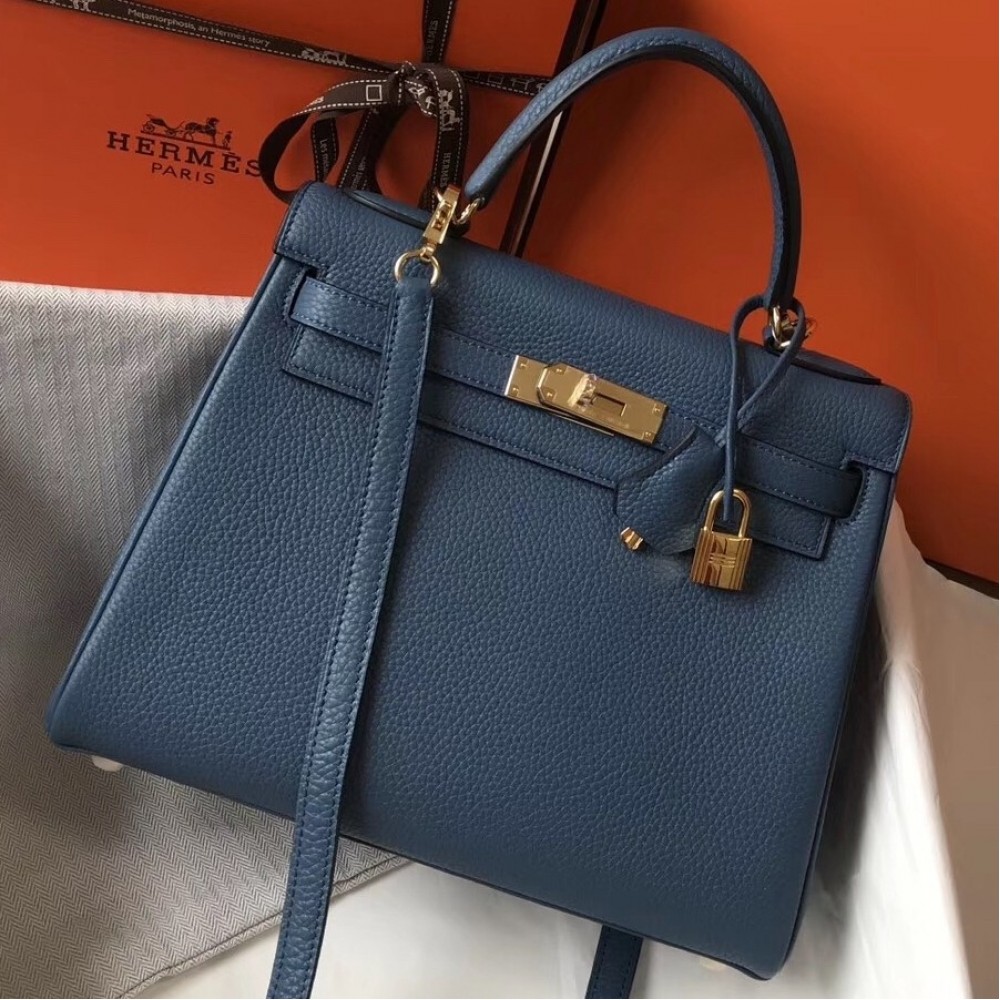 Hermes Blue Agate Clemence Kelly 28cm Bag LDBS241776