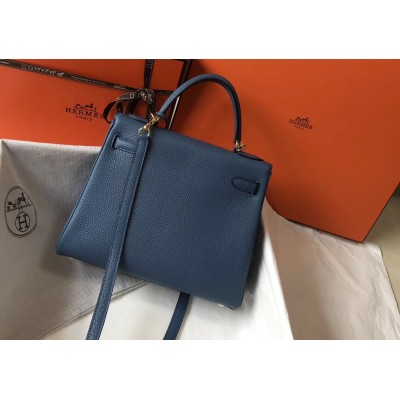 Hermes Blue Agate Clemence Kelly 28cm Bag LDBS241776