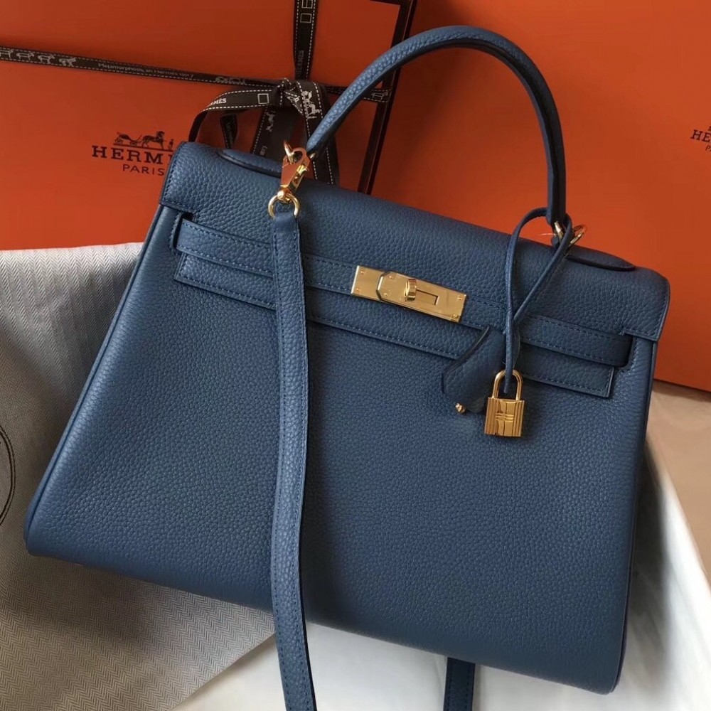 Hermes Blue AgateClemence Kelly 32cm Retourne Bag LDBS241777