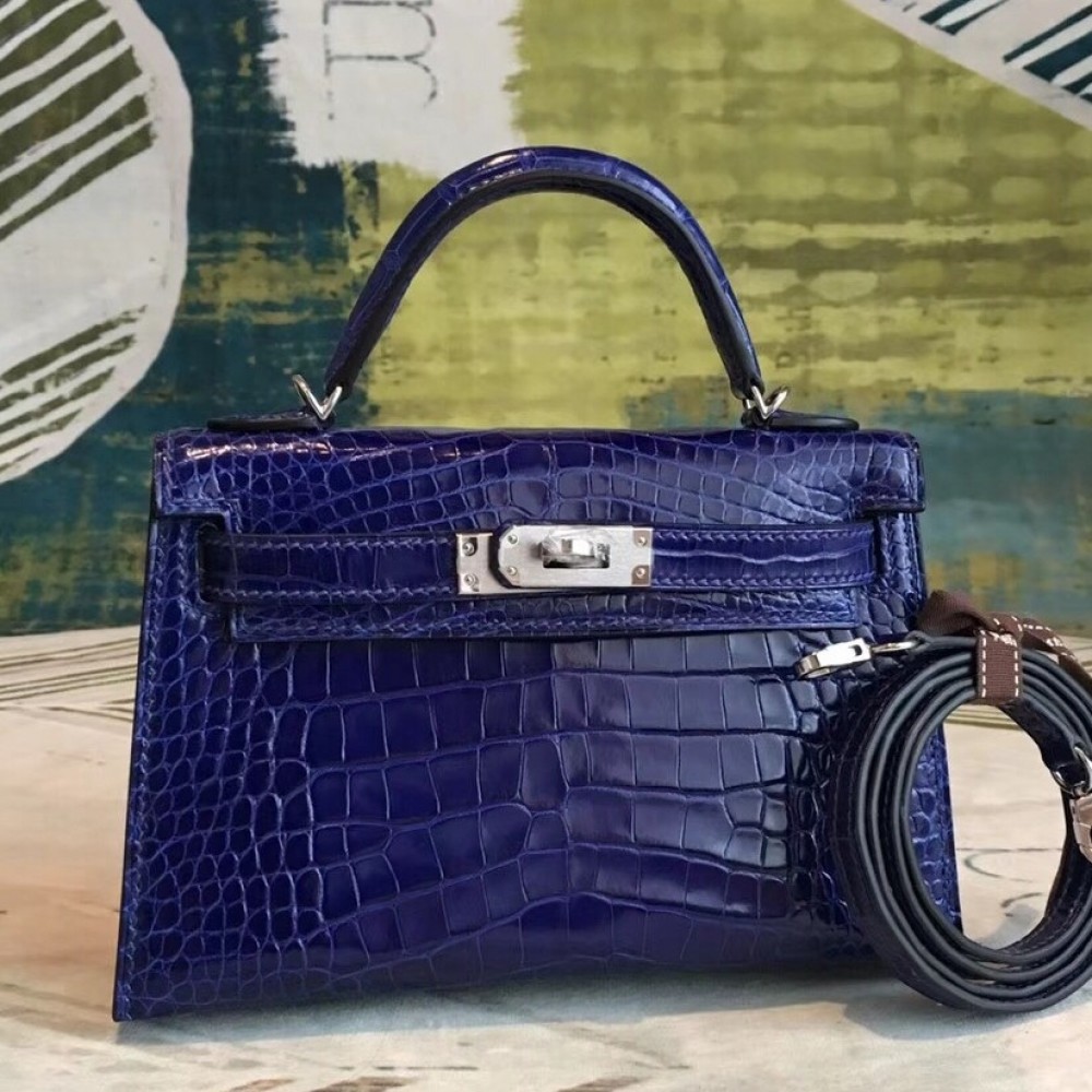 Hermes Blue Alligator Kelly Mini II Handmade Bag LDBS241758