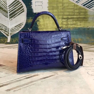 Hermes Blue Alligator Kelly Mini II Handmade Bag LDBS241758