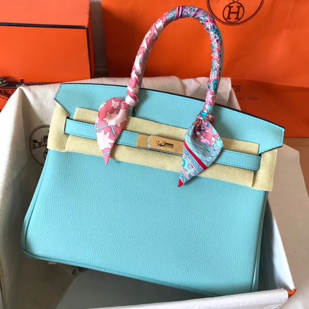 Hermes Blue Atoll Birkin 30cm Clemence Handmade Bag LDBS241760