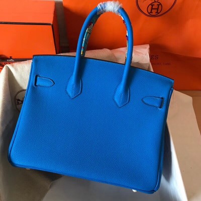 Hermes Blue Birkin 30cm Clemence Handmade Bag LDBS241766