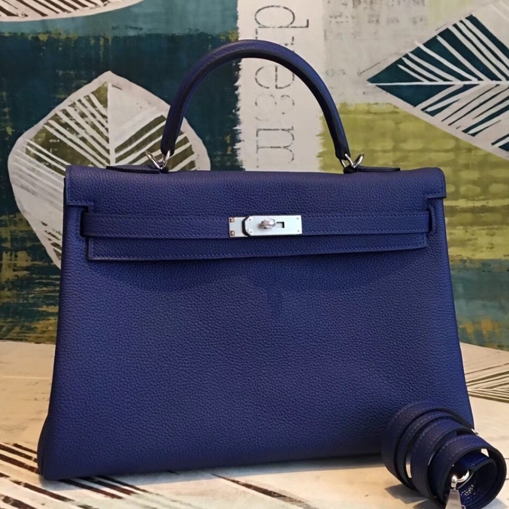 Hermes Blue Clemence Kelly 35cm Handmade Bag LDBS241770