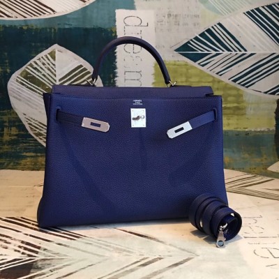 Hermes Blue Clemence Kelly 35cm Handmade Bag LDBS241770