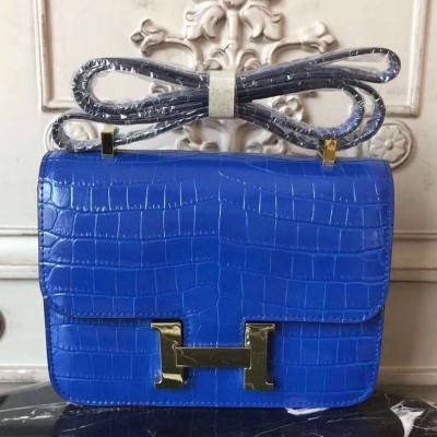 Hermes Blue Constance MM 24cm Crocodile Bag LDBS241771