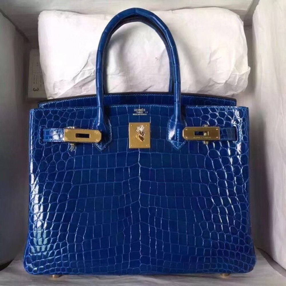 Hermes Blue Electric Birkin 30cm Crocodile Niloticus Shiny Bag LDBS241772