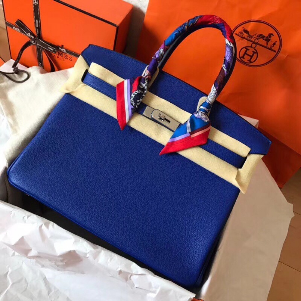 Hermes Blue Electric Birkin 35cm Clemence Handmade Bag LDBS241773