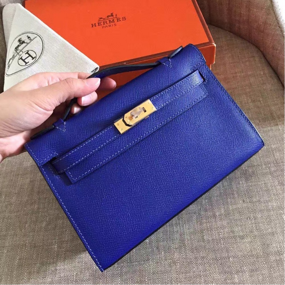 Hermes Blue Electric Kelly Pochette Epsom Handmade Bag LDBS241785