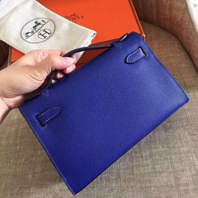 Hermes Blue Electric Kelly Pochette Epsom Handmade Bag LDBS241785