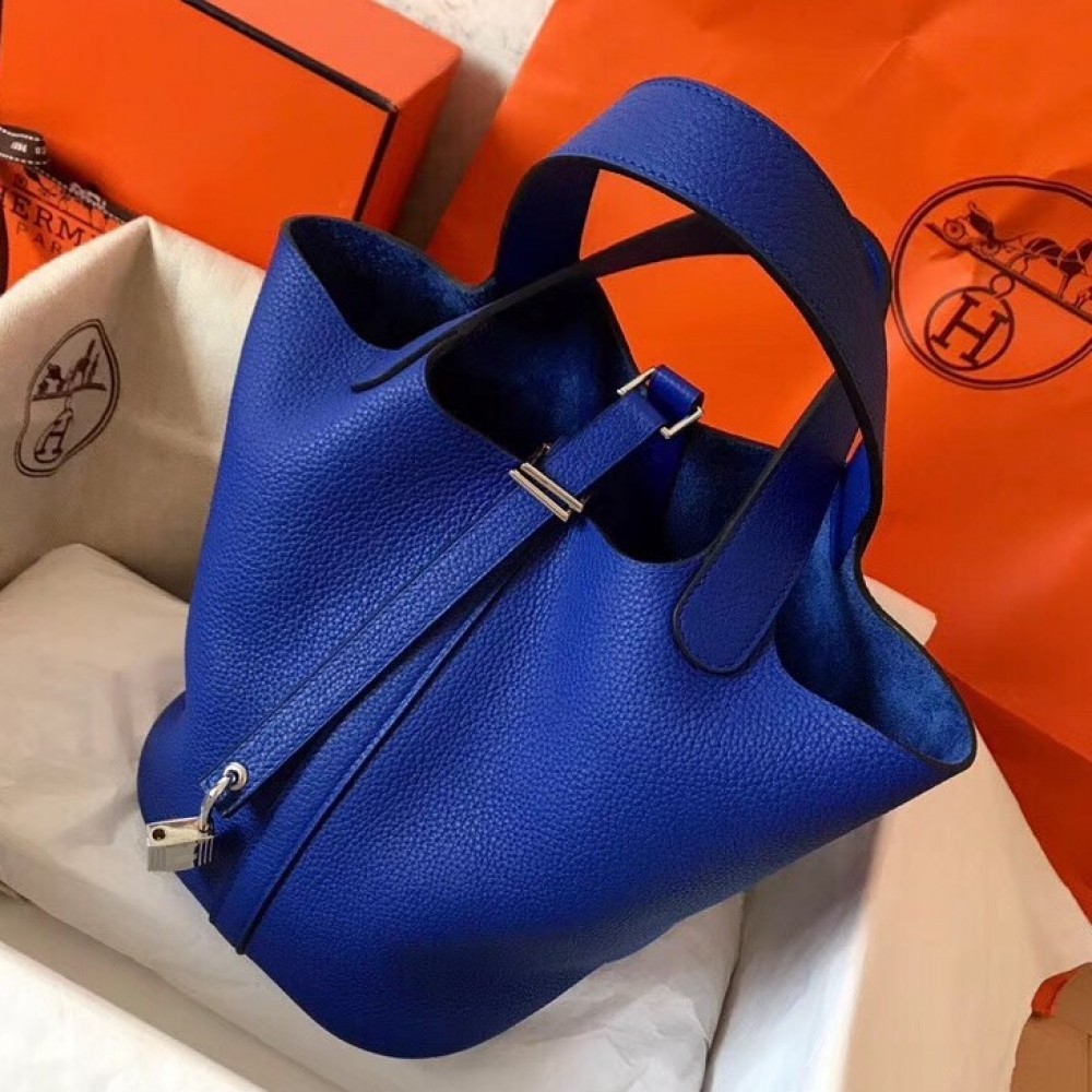 Hermes Blue Electric Picotin Lock MM 22cm Handmade Bag LDBS241788