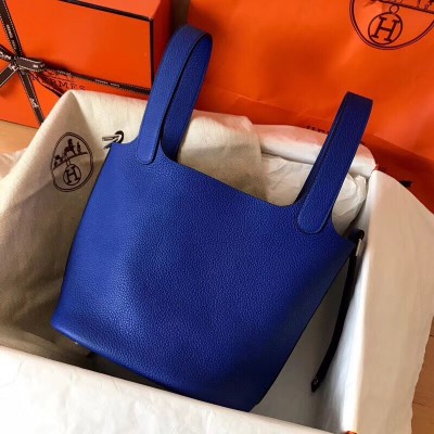 Hermes Blue Electric Picotin Lock MM 22cm Handmade Bag LDBS241788