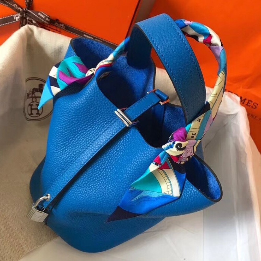 Hermes Blue Hydra Picotin Lock PM 18cm Handmade Bag LDBS241794