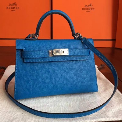 Hermes Blue Izmir Epsom Kelly Mini II Handmade Bag LDBS241796