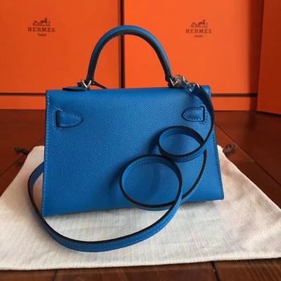 Hermes Blue Izmir Epsom Kelly Mini II Handmade Bag LDBS241796