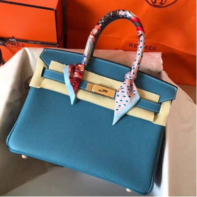 Hermes Blue Jean Birkin 30cm Clemence Handmade Bag LDBS241800