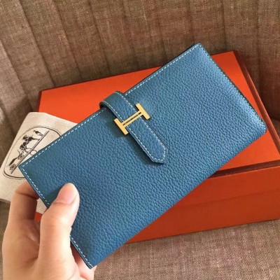 Hermes Blue Jean Clemence Bearn Gusset Wallet LDBS241802