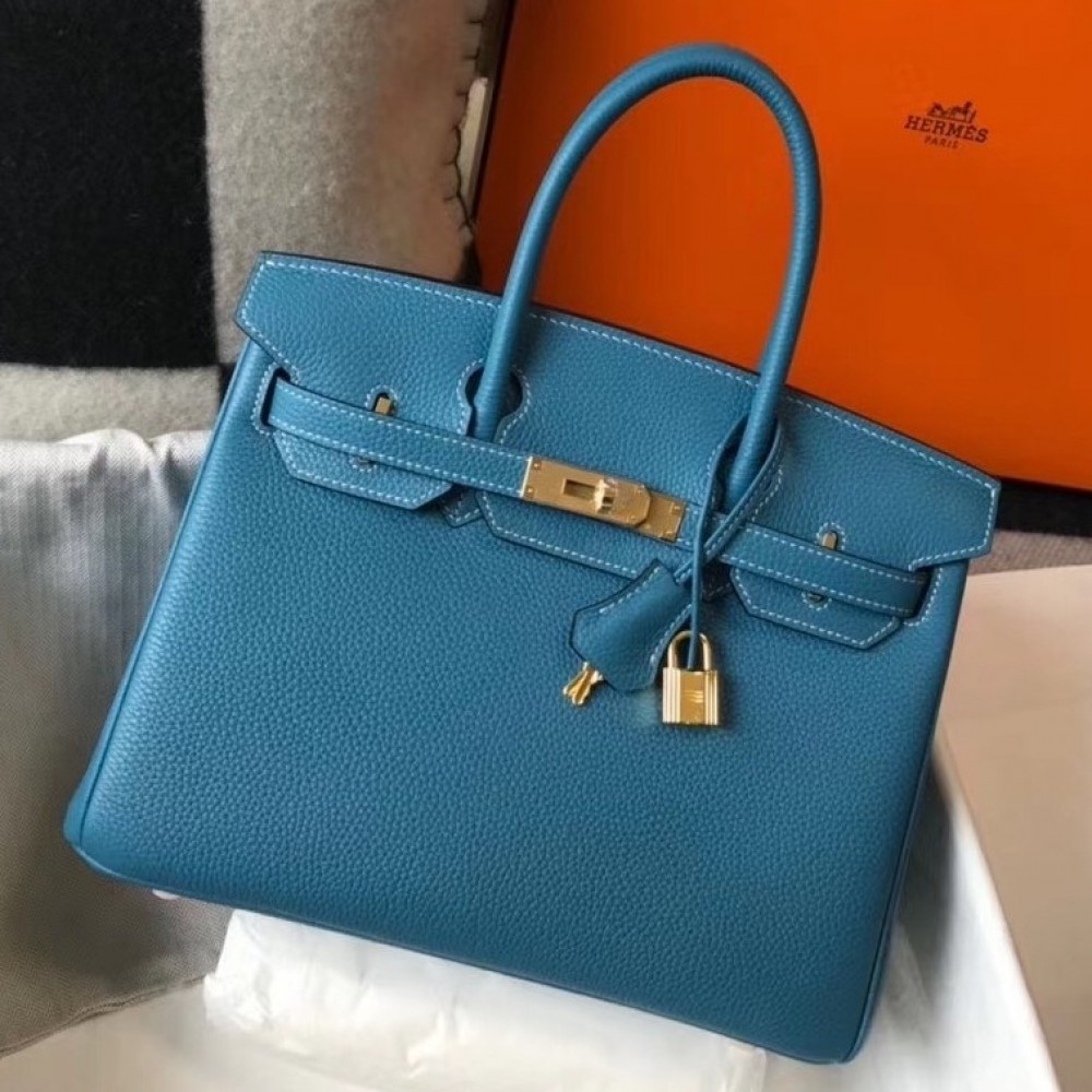 Hermes Blue Jean Clemence Birkin 30cm Bag LDBS241803