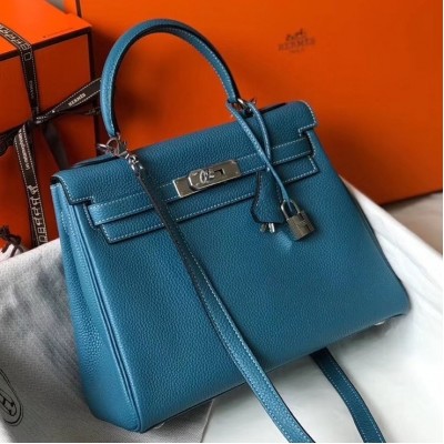 Hermes Blue Jean Clemence Kelly 25cm PHW Bag LDBS241807