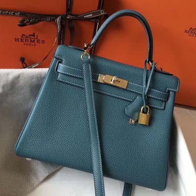 Hermes Blue Jean Clemence Kelly 28cm Bag LDBS241808