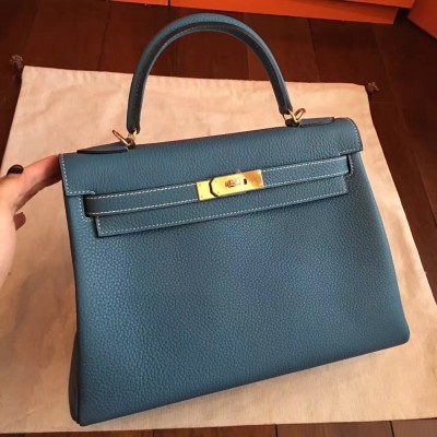 Hermes Blue Jean Clemence Kelly Retourne 32cm Handmade Bag LDBS241810