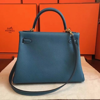 Hermes Blue Jean Clemence Kelly Retourne 32cm Handmade Bag LDBS241810