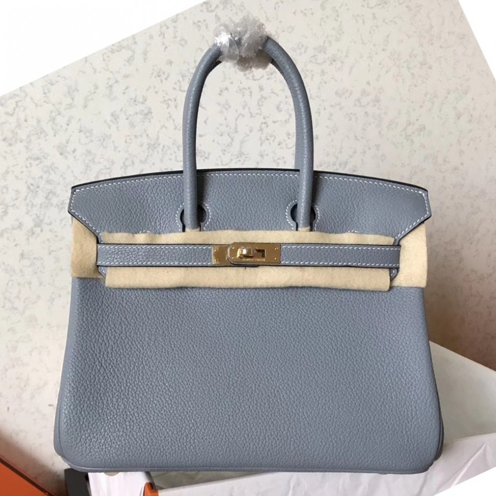 Hermes Blue Lin Birkin 25cm Clemence Handmade Bag LDBS241819