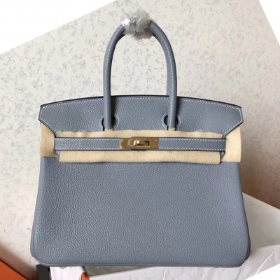 Hermes Blue Lin Birkin 25cm Clemence Handmade Bag LDBS241819