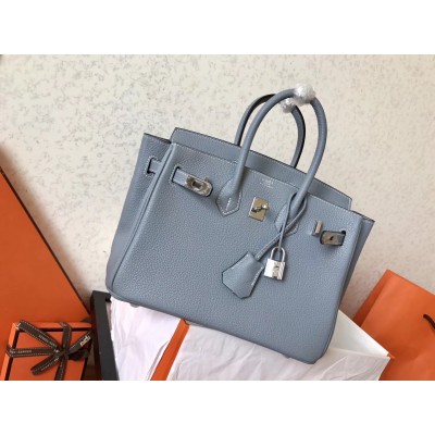 Hermes Blue Lin Birkin 25cm Clemence Handmade Bag LDBS241819