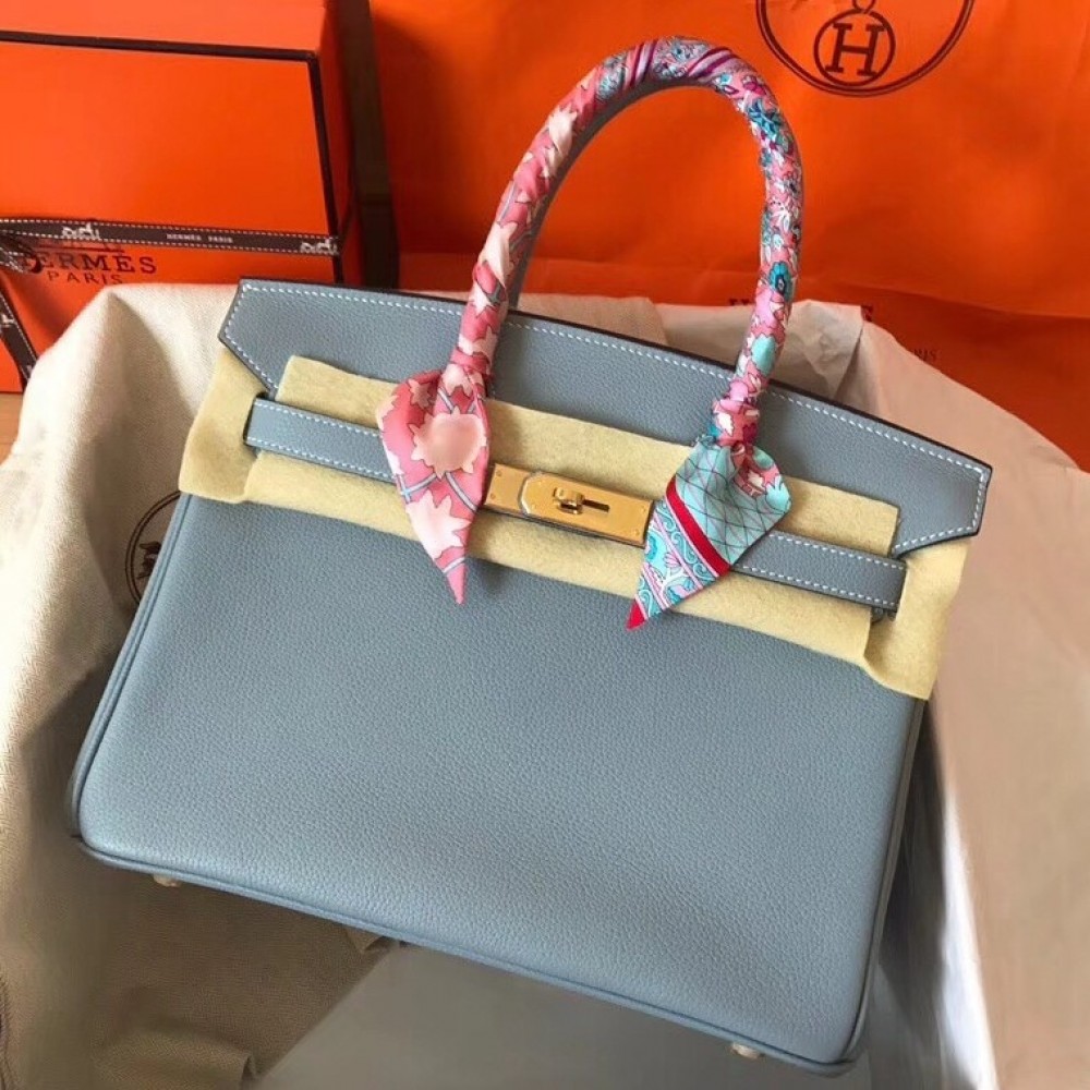 Hermes Blue Lin Birkin 30cm Clemence Handmade Bag LDBS241820