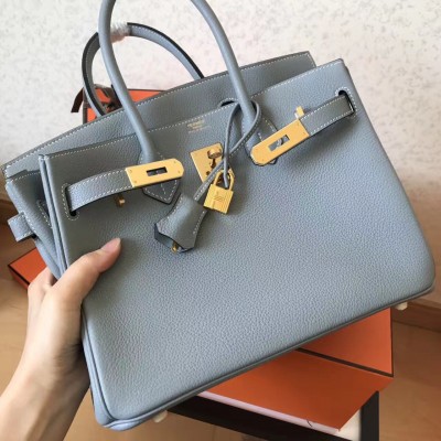 Hermes Blue Lin Birkin 30cm Clemence Handmade Bag LDBS241820