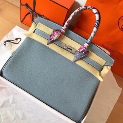 Hermes Blue Lin Birkin 35cm Clemence Handmade Bag LDBS241821