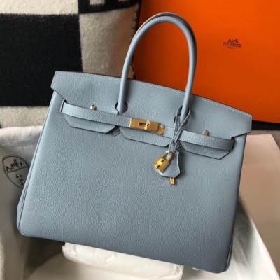 Hermes Blue Lin Clemence Birkin 35cm Bag LDBS241822