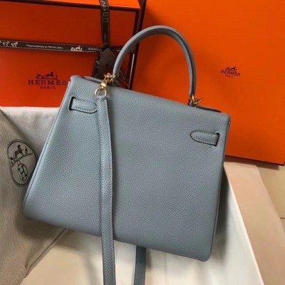 Hermes Blue Lin Clemence Kelly 25cm GHW Bag LDBS241823