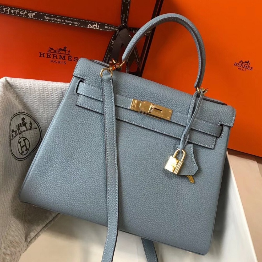 Hermes Blue Lin Clemence Kelly 28cm Bag LDBS241824