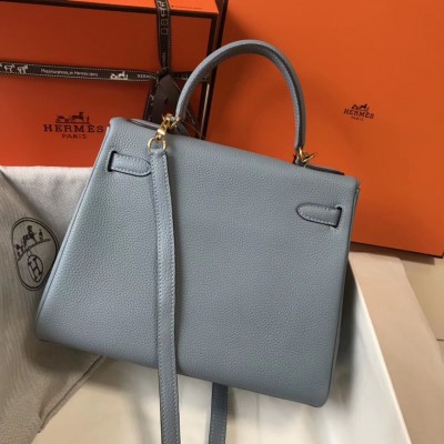 Hermes Blue Lin Clemence Kelly 28cm Bag LDBS241824