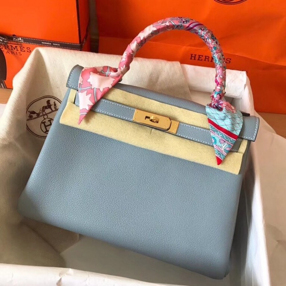 Hermes Blue Lin Clemence Kelly 28cm Handmade Bag LDBS241825