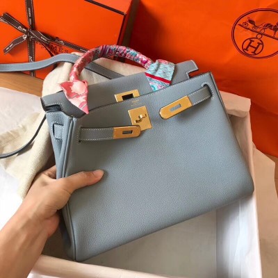 Hermes Blue Lin Clemence Kelly 28cm Handmade Bag LDBS241825