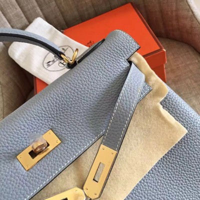 Hermes Blue Lin Clemence Kelly Retourne 32cm Handmade Bag LDBS241827