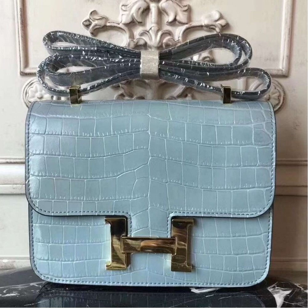 Hermes Blue Lin Constance MM 24cm Crocodile Bag LDBS241828