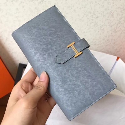 Hermes Blue Lin Epsom Bearn Gusset Wallet LDBS241830