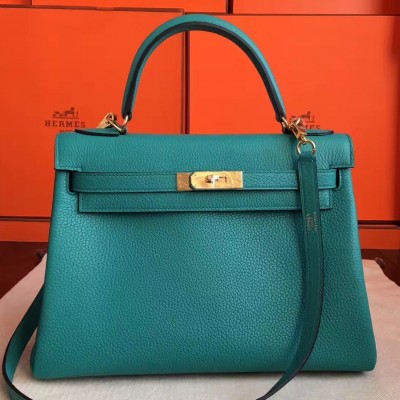 Hermes Blue Paon Clemence Kelly Retourne 32cm Handmade Bag LDBS241837