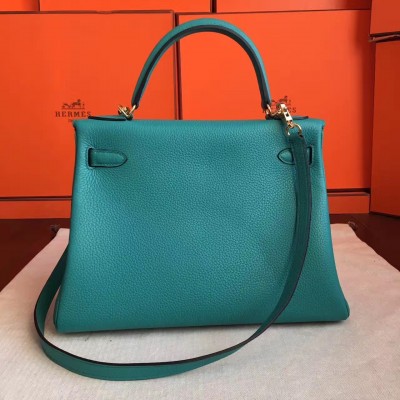 Hermes Blue Paon Clemence Kelly Retourne 32cm Handmade Bag LDBS241837