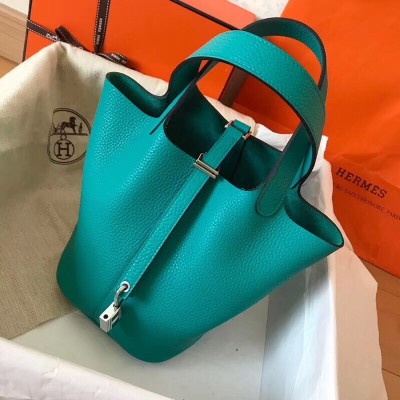 Hermes Blue Paon Picotin Lock MM 22cm Handmade Bag LDBS241838