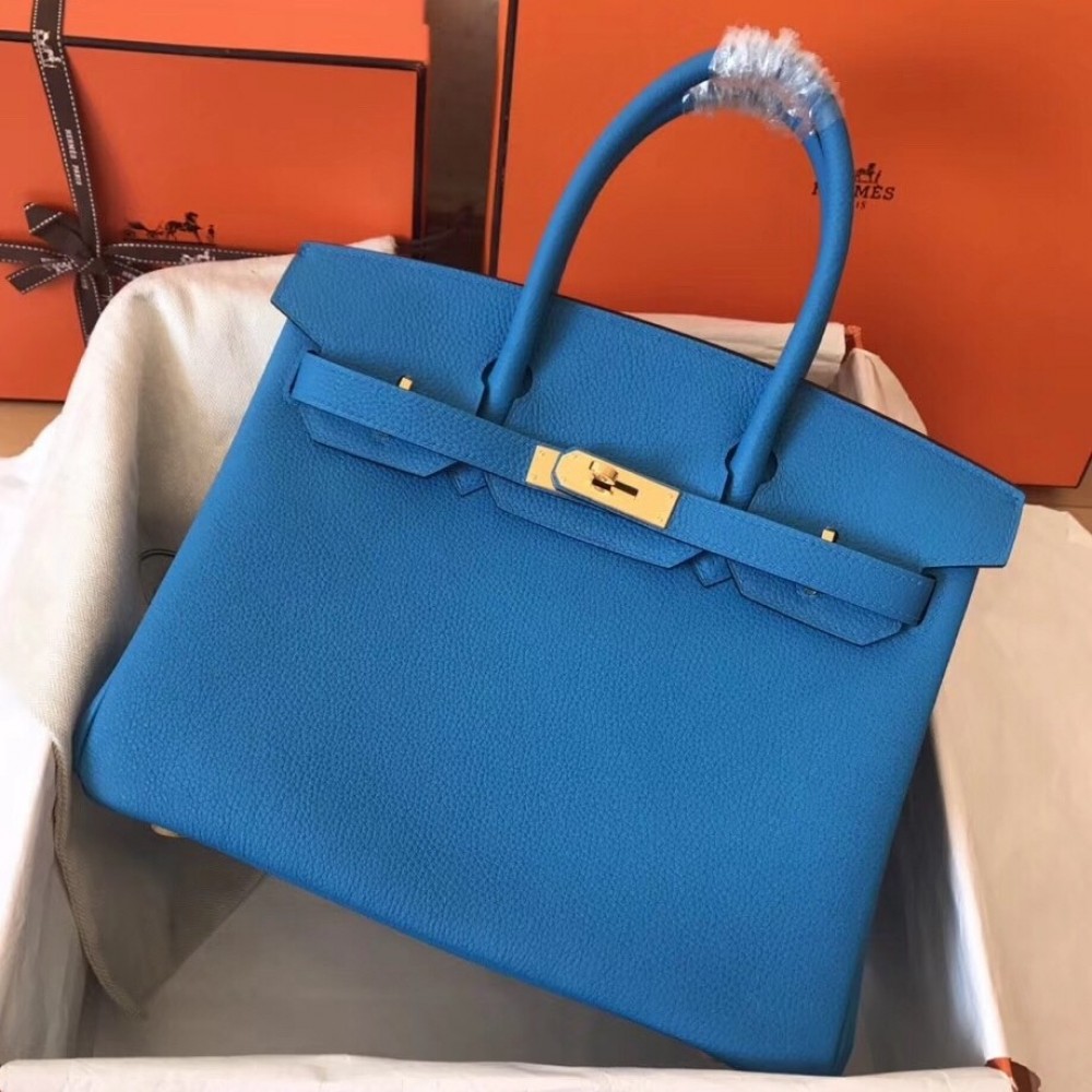 Hermes Blue Zanzibar Birkin 30cm Clemence Handmade Bag LDBS241845