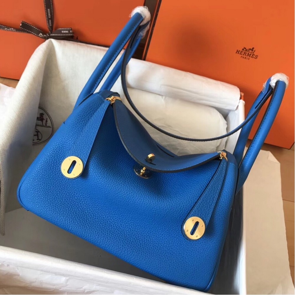 Hermes Blue Zanzibar Lindy 26cm Clemence Handmade Bag LDBS241847