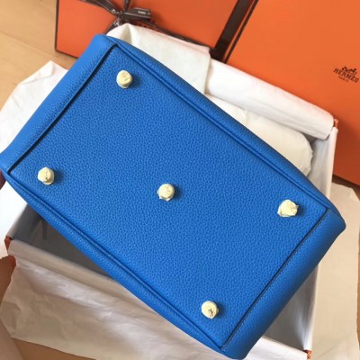 Hermes Blue Zanzibar Lindy 26cm Clemence Handmade Bag LDBS241847