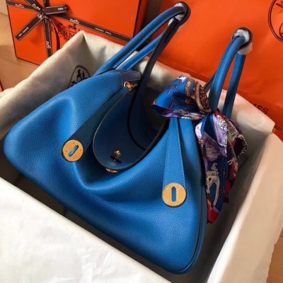 Hermes Blue Zanzibar Lindy 30cm Bicolor Handmade Bag LDBS241848