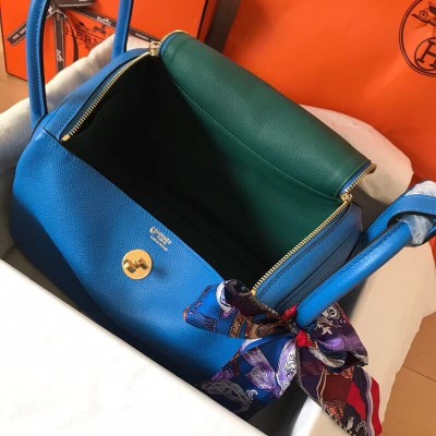 Hermes Blue Zanzibar Lindy 30cm Bicolor Handmade Bag LDBS241848