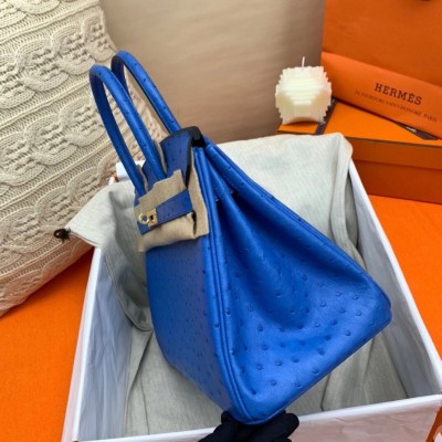 Hermes Blue Zellige Birkin 30cm Ostrich Handmade Bag LDBS241850